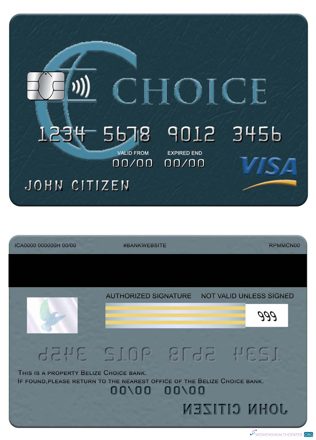 Download Belize Choice bank visa card Photoshop template